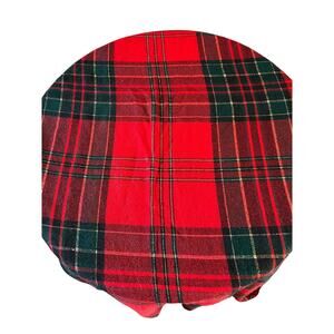 Vintage woven plaid red green gold larg tablecloth Christmas holiday table decor